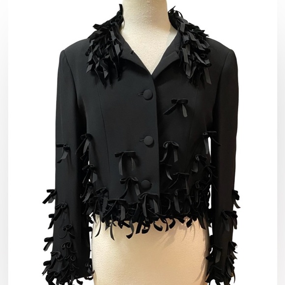MOSCHINO Cheap & Chic 2pc Black Crepe Jacket Skirt w/Velvet Bows Sz 44/10 NEW - Picture 11 of 13